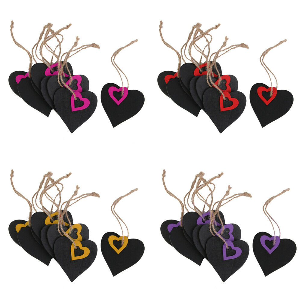 10pcs Mini Fuchsia Hearts Chalkboard Tags With String