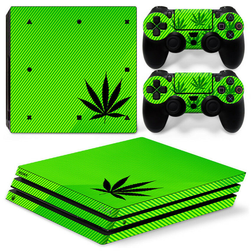 Green leaf For  playstation PS4 PRO Console Stickers & 2 Controllers Skin