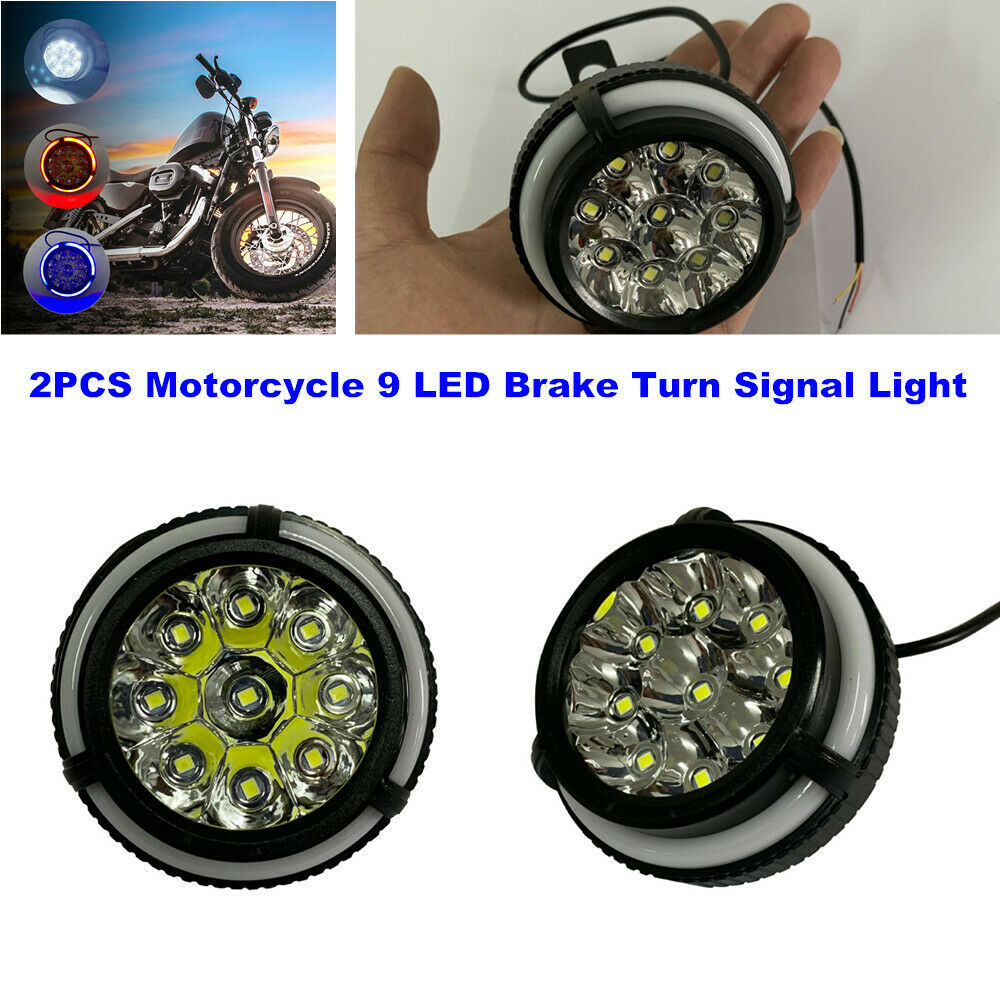 2PCS Blue Aperture 12V Motorcycle 9LED Brake Turn Signal Lamp Mirror Indicators