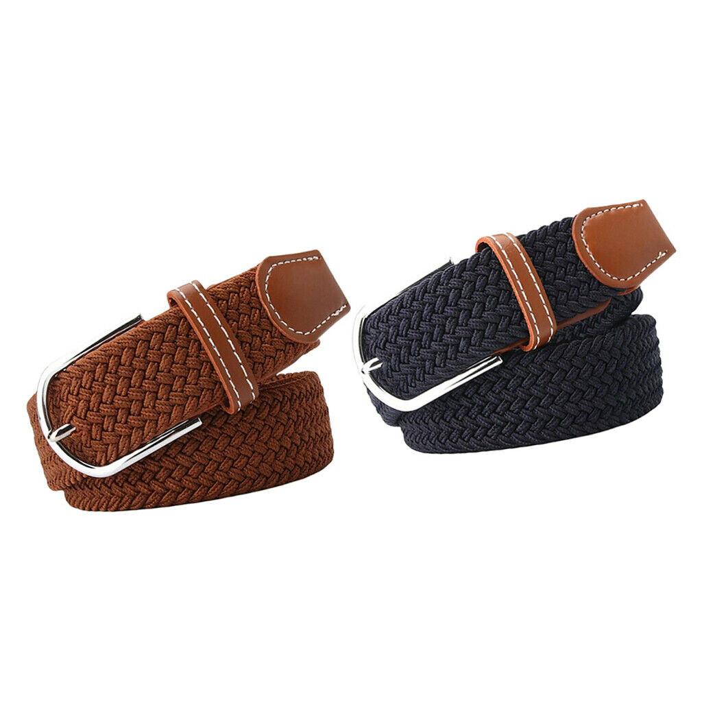 2Pcs Men Knitted Canvas Belt Web Belt Work Pin Buckle Jeans Waistbelt Strap