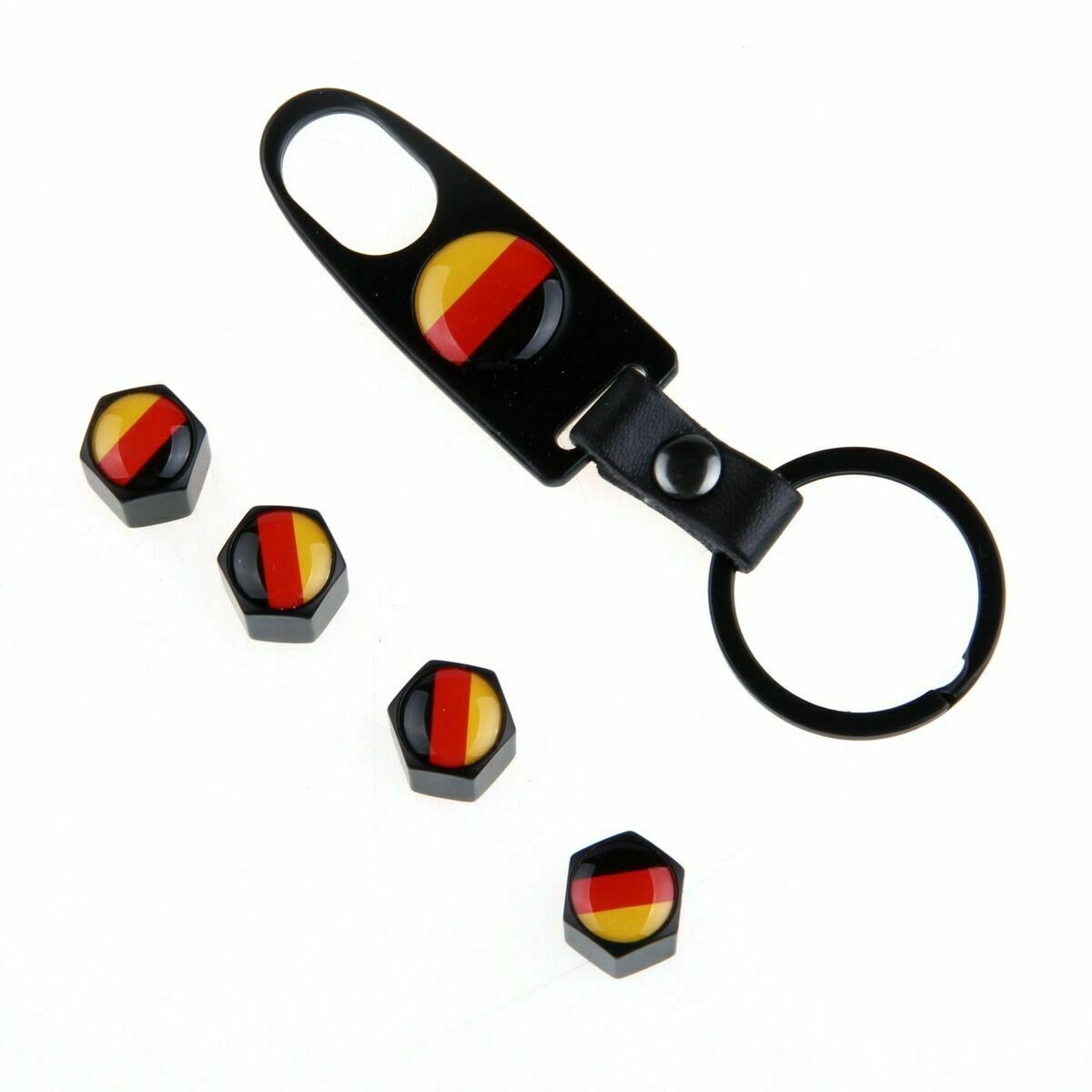 Stainless Steel Car Tire/Wheel Stem Air Valve Cap Germany Flag Wrench KeyChain