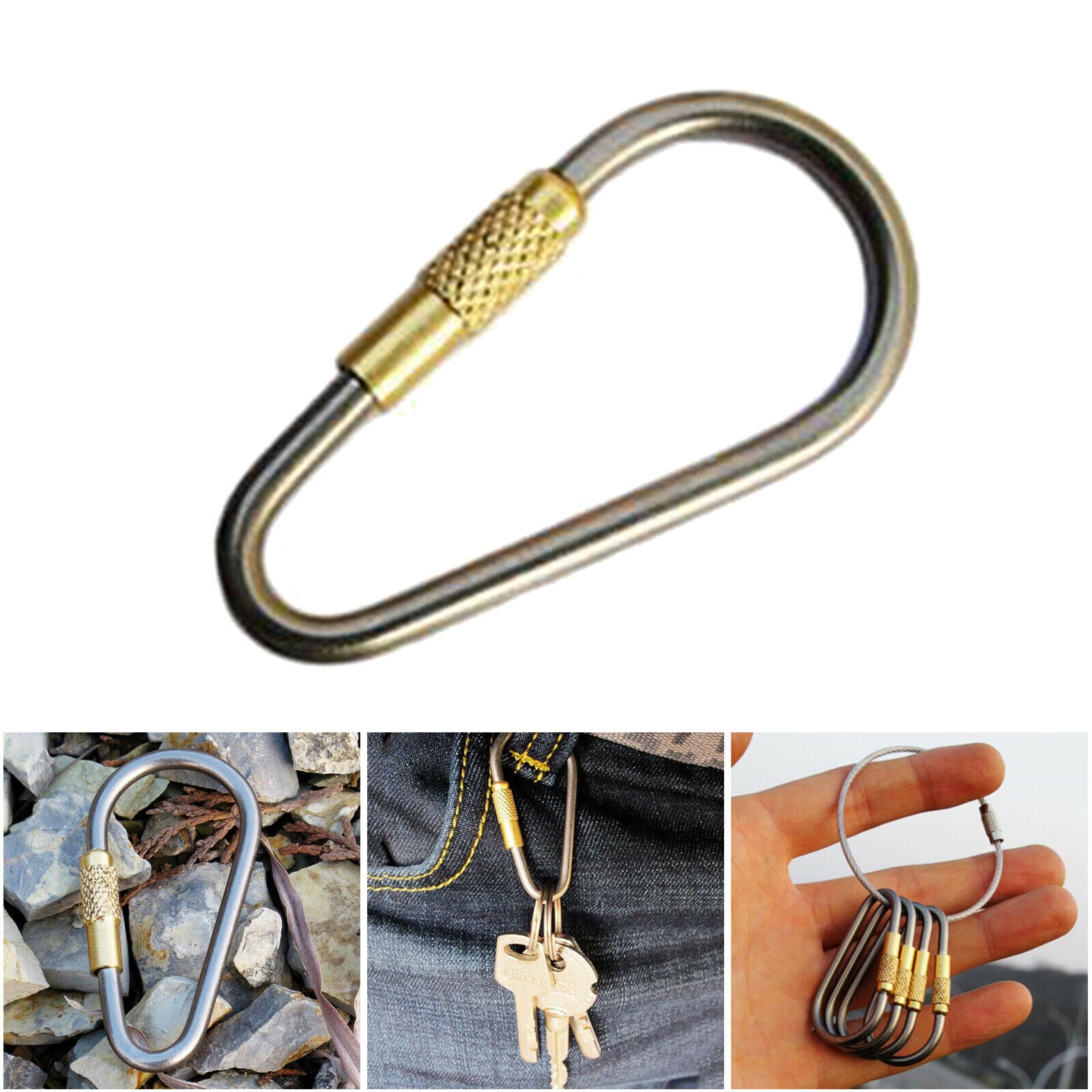 Small Carabiner Clips D-Shape Hiking Camping Keychain Water Bottle D-Ring
