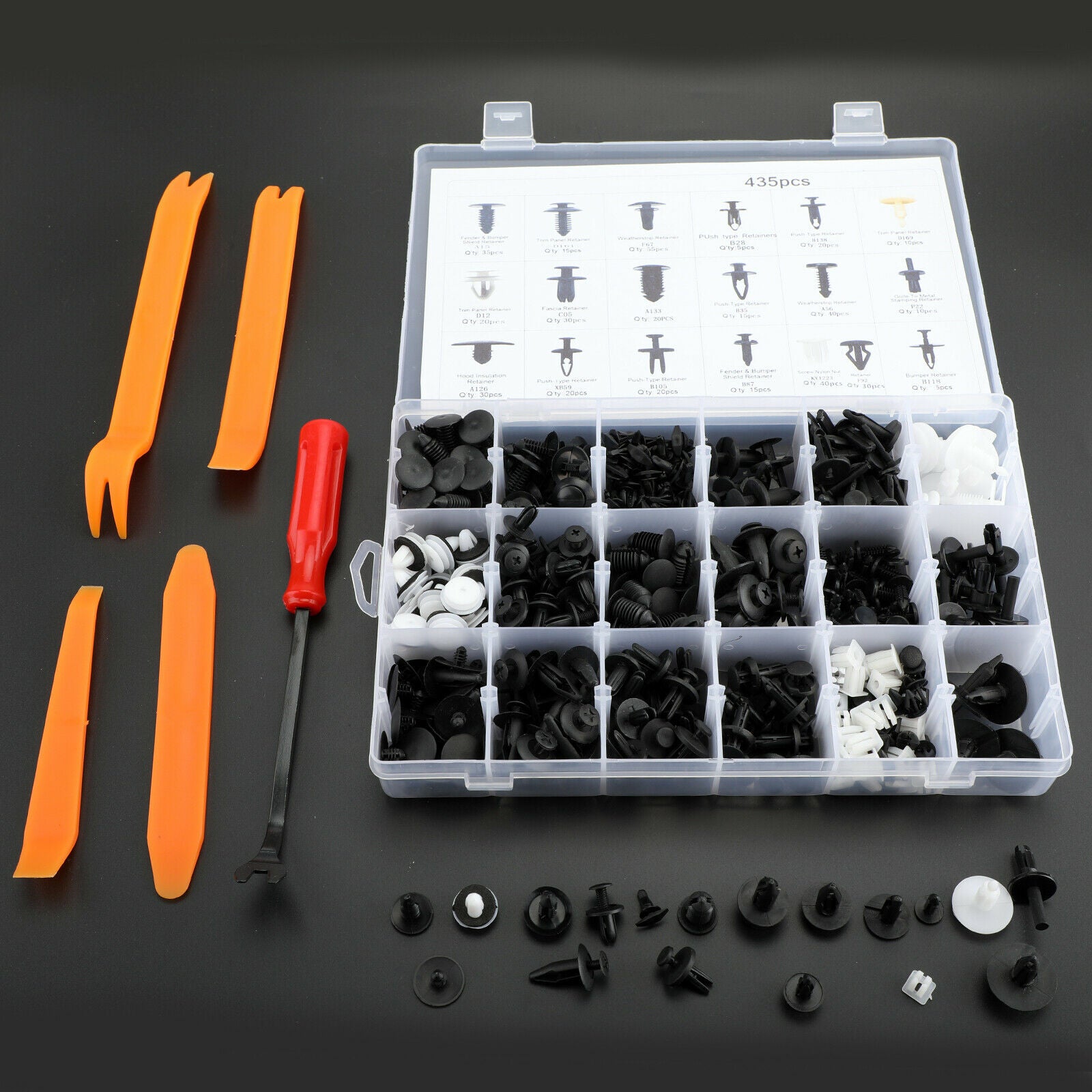 435pcs Car Bumper Door Push Pin Fastener Rivet Trim Panel Clips+5 Removal Tools