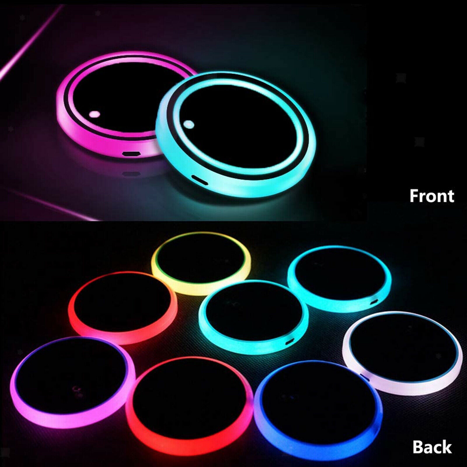 2PCS LED Cup Holder Luminescent Coaster 7 Colors USB Charging for Drink Mat