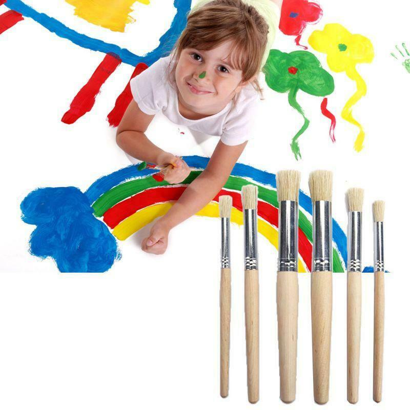 6pcs/set Watercolor Acrylic Painting Stencil Brush Different Size Wooden Handle