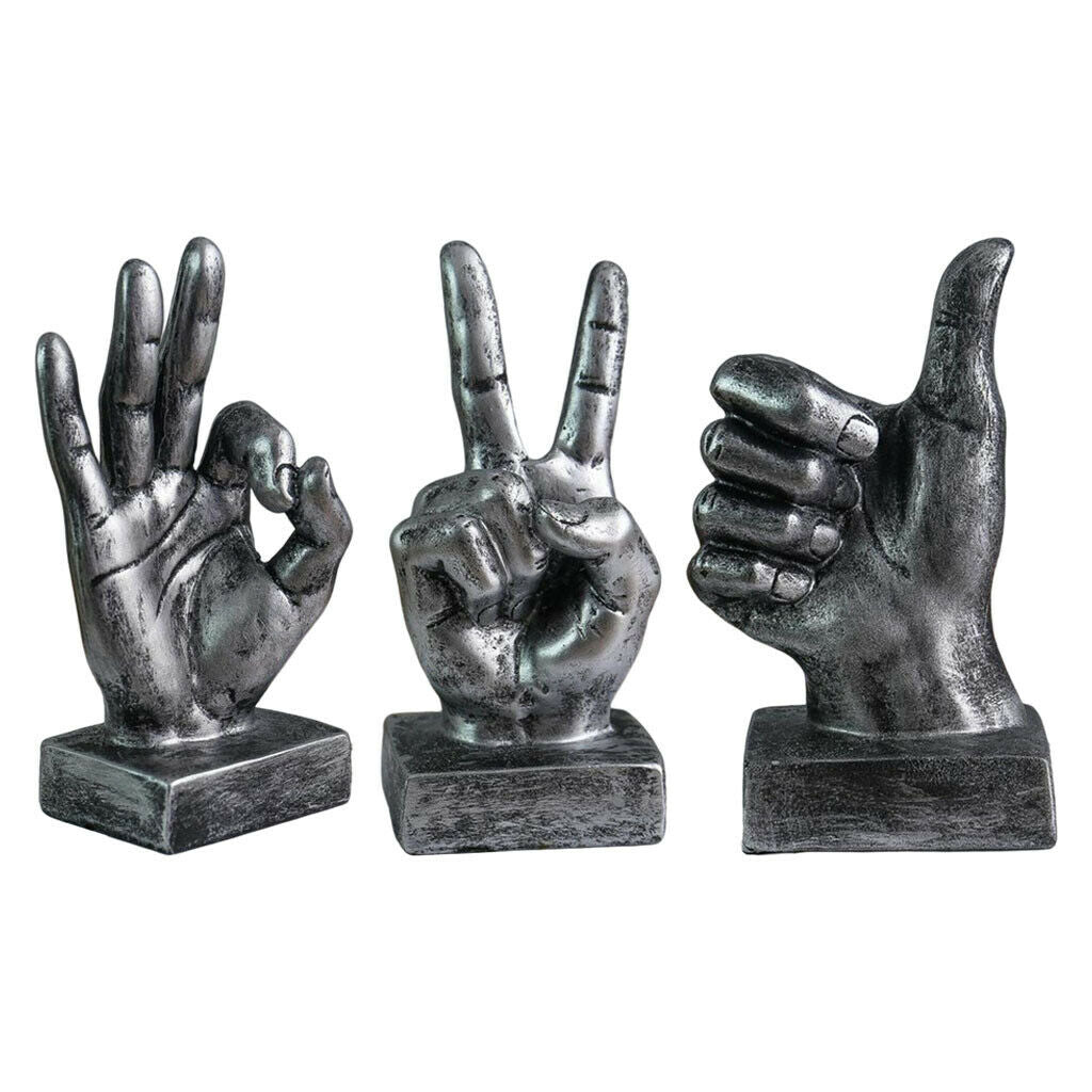 3x Chic Art Hand Gesture Sculpture Statue Office Cabinet Tabletop Decorative