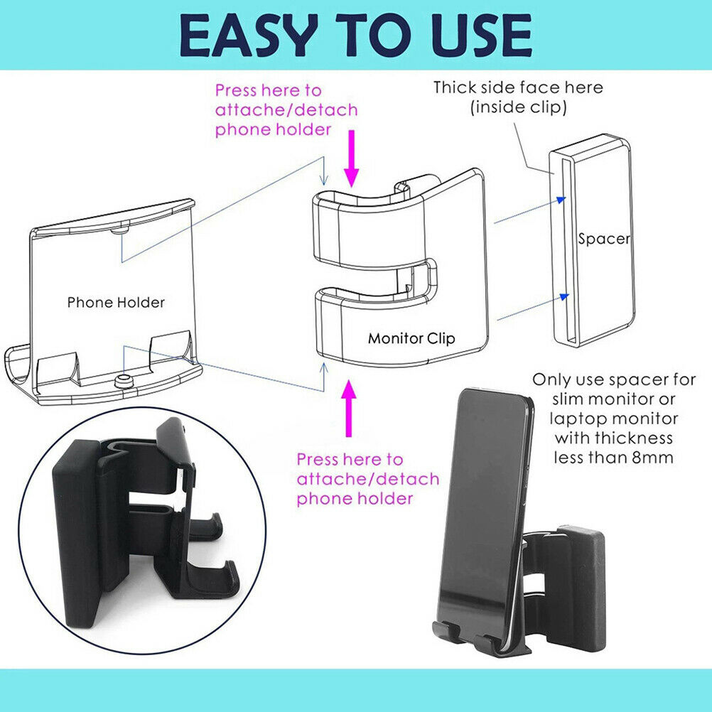 Phone Stand Fixed Clip Laptop Desktop Notebook Screen Side Phone Holder Bracket