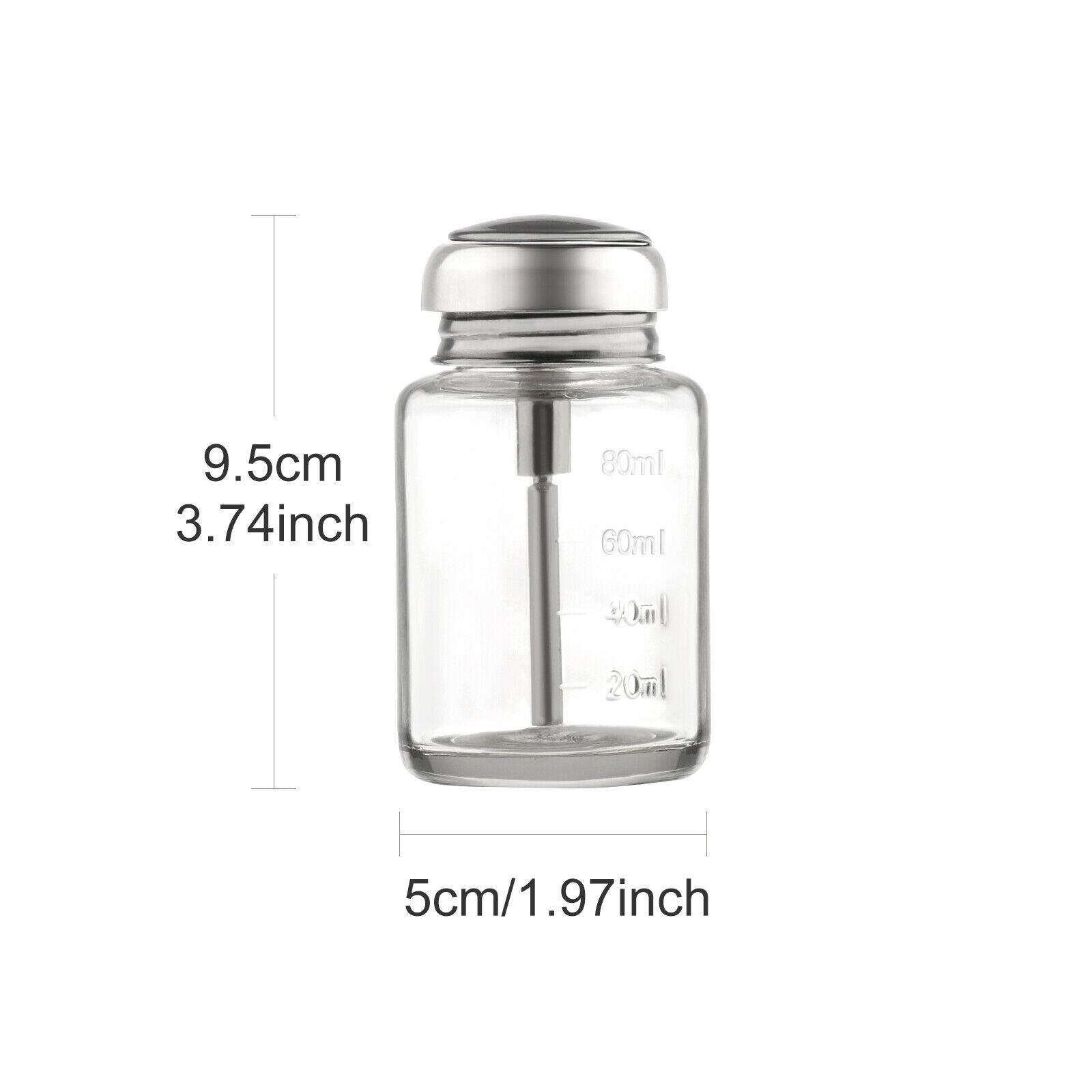 2 Pack of 80ml Glass Push Down Pump Bottle, Refillable Container for Alcohol and