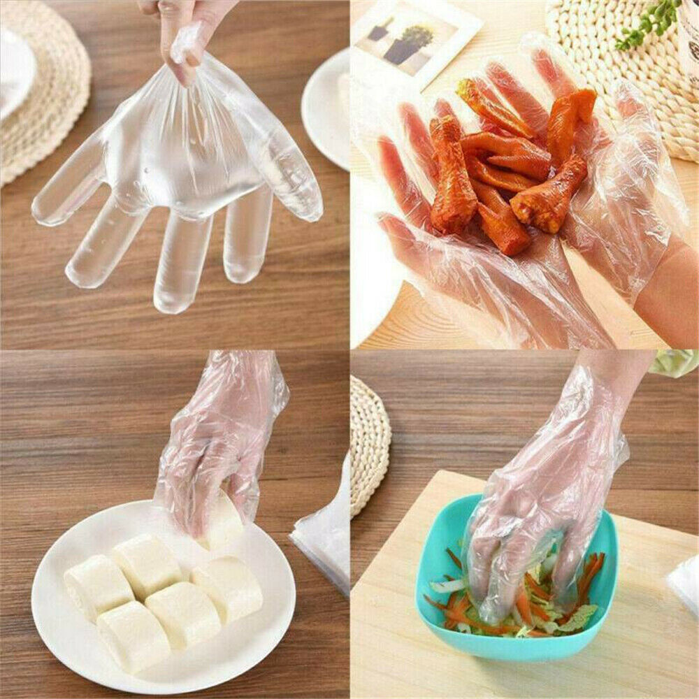 100Pcs Plastic Disposable Gloves Restaurant Service Catering Hygiene Cleaning