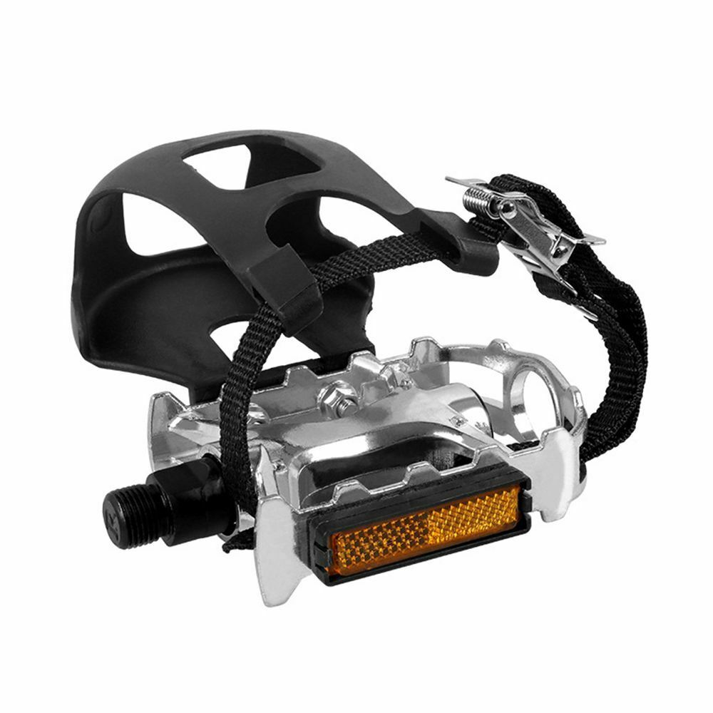 Replacement Metal Bike Pedals 9/16 Inch Spindle with Teo Clip and Straps