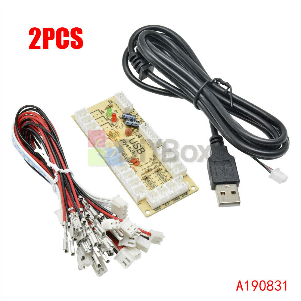 2X Zero Delay LED Arcade MAME Encoder USB To PC 5Pin Joystick PCB Board w/ Cable