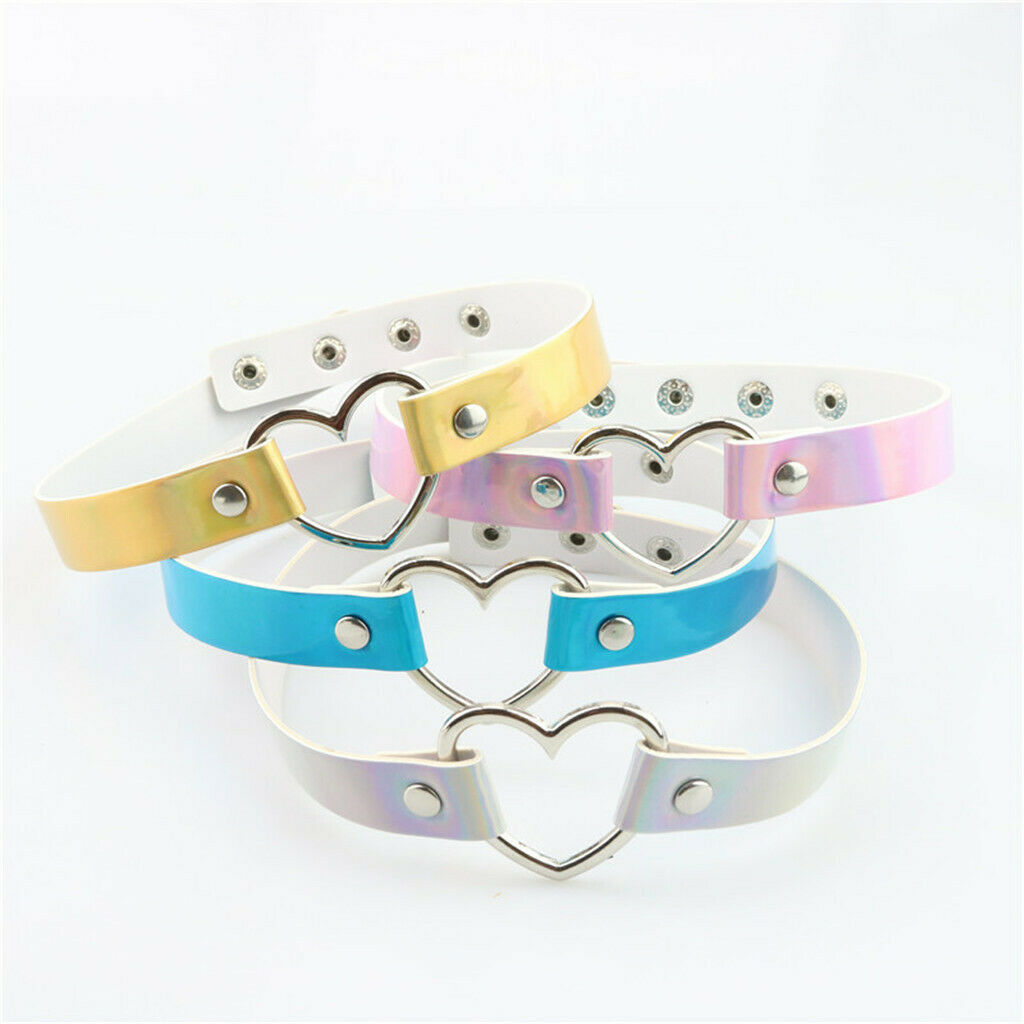 Hollow Love Heart Choker PU Leather Collar Heart Gothic Necklace White