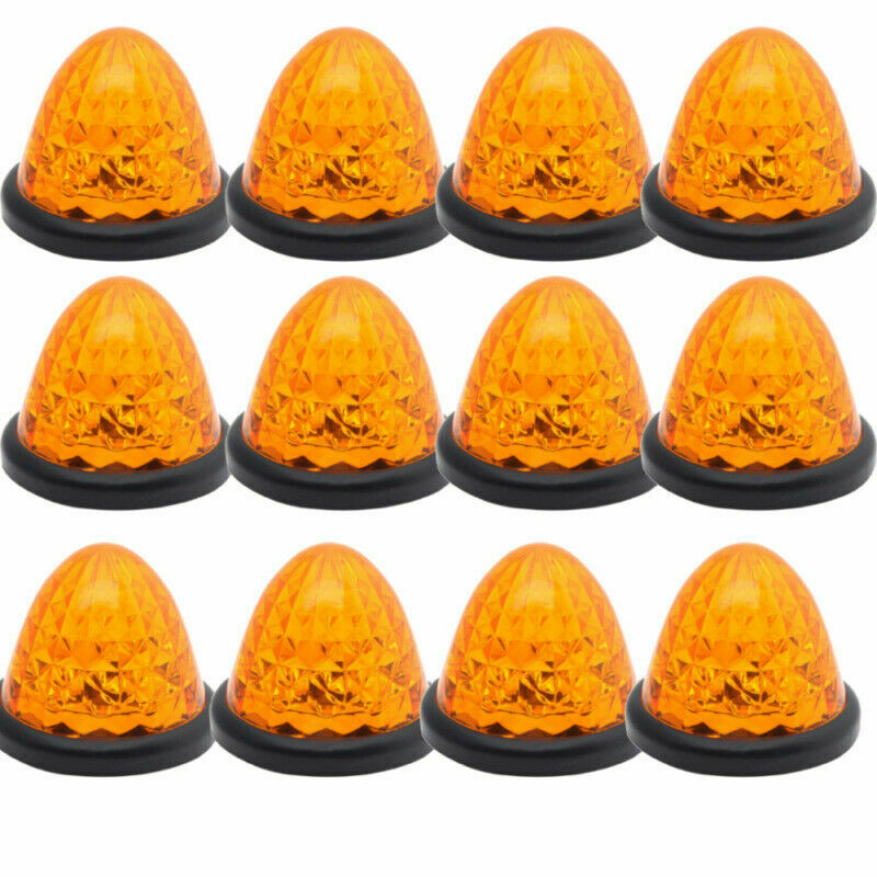 12pc Amber Round LED Side Marker Beehive Cone Lights for Peterbilt Truck Trailer
