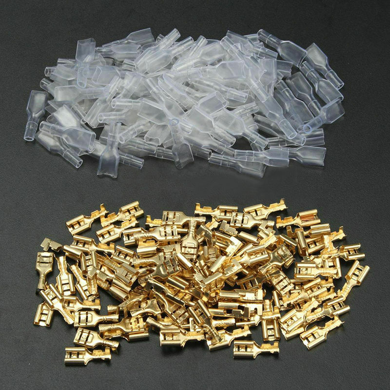 200pcs 6.3mm Female Spade Connectors Mayitr Brass Crimp Terminals 16-22 AWG