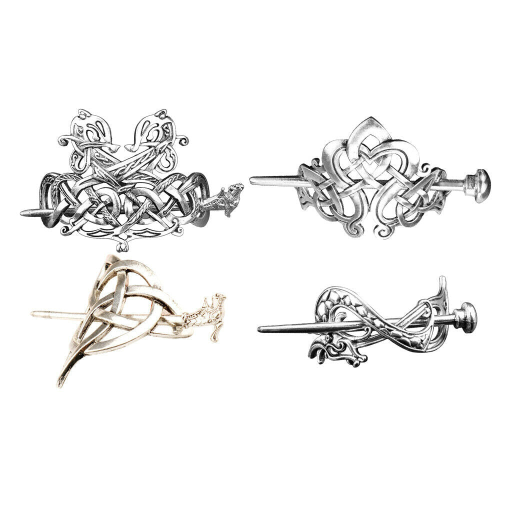 4Set Silvery Viking Hair Clip Dragon Long Hair Holder Ponytail Dating Gift
