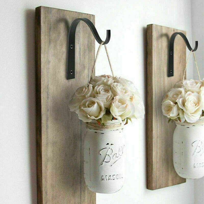 4x New Metal Hanging Basket Brackets Garden Plant Hanger Hook Wall Decor