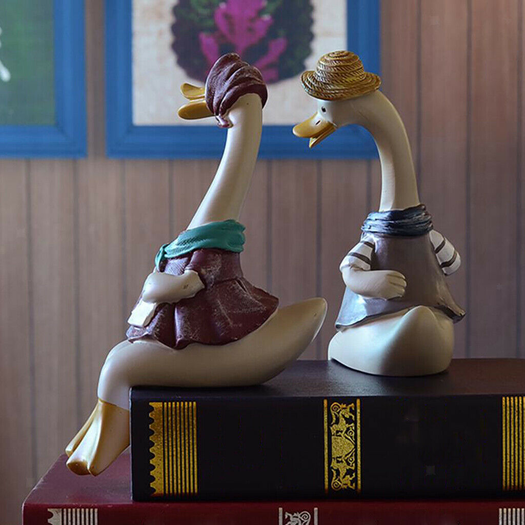 1pair Funny Couple Duck Statue Crafts Handicraft Decor for Room Ornaments