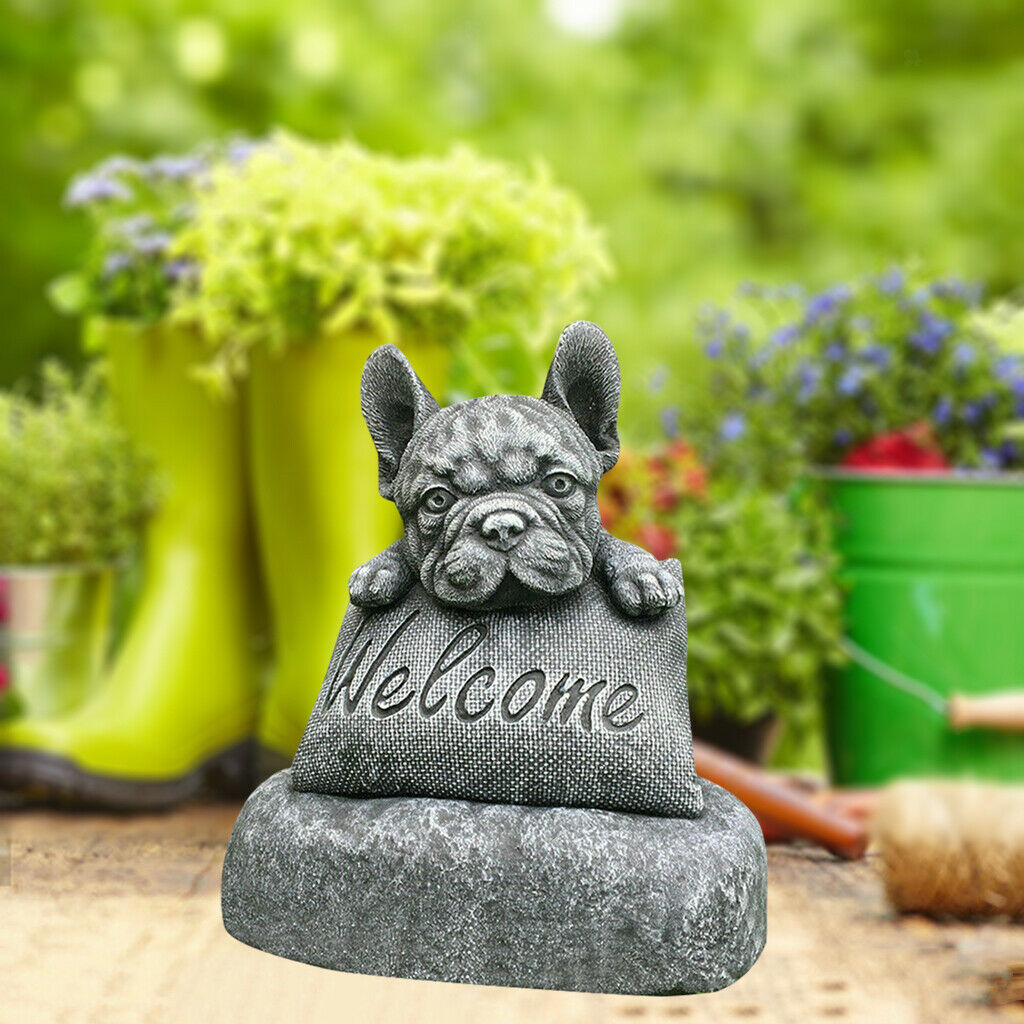 Garden French-Bulldog Statue Welcome Sign Outdoors for Home Backyard Gift