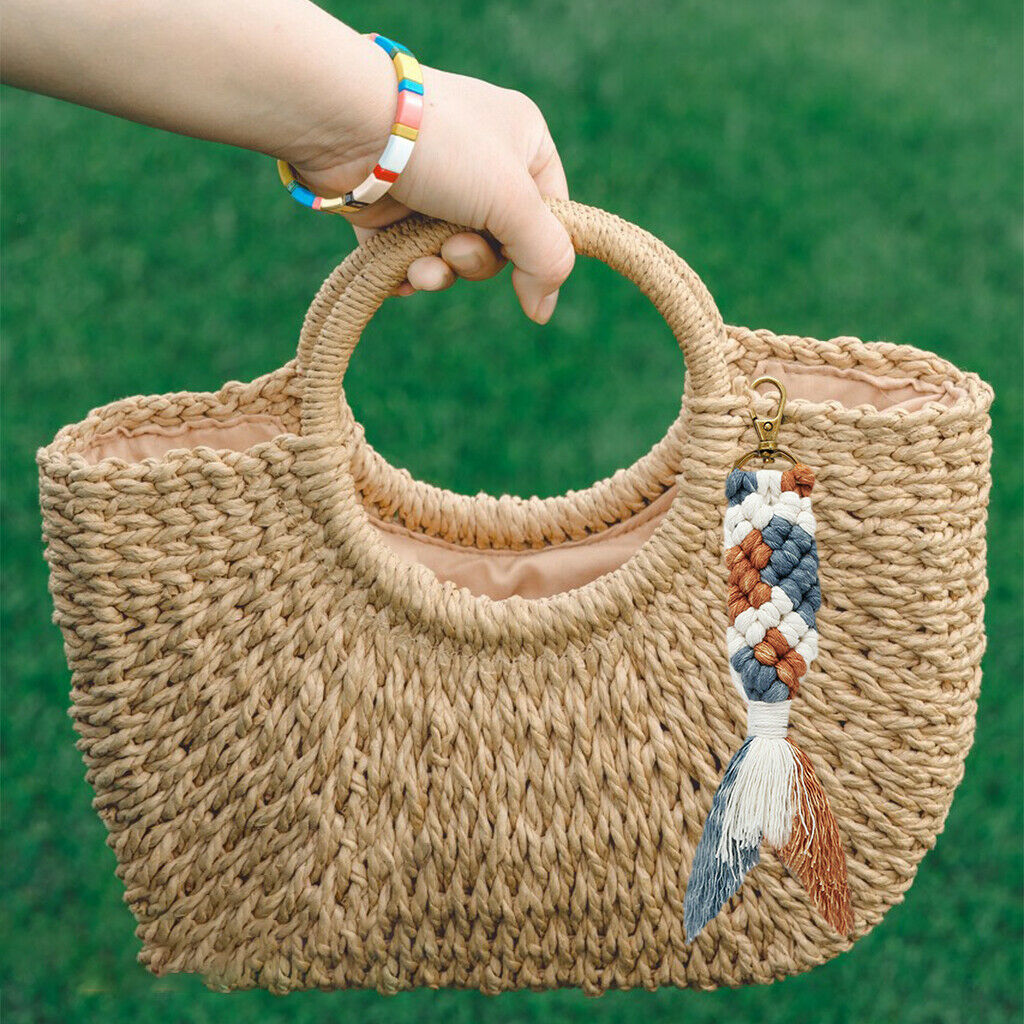 Macrame Keychain Lobster Clasp for Women Key Purse Phone Handbag Gray Coffee