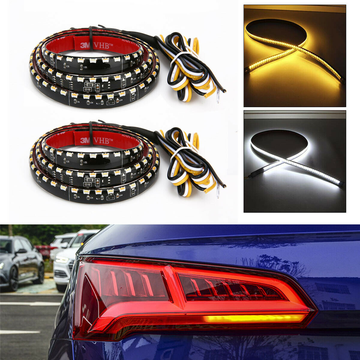 2* 60CM Error Free Dual Color DRL Headlight Eyebrow Turn Signal Strip Light