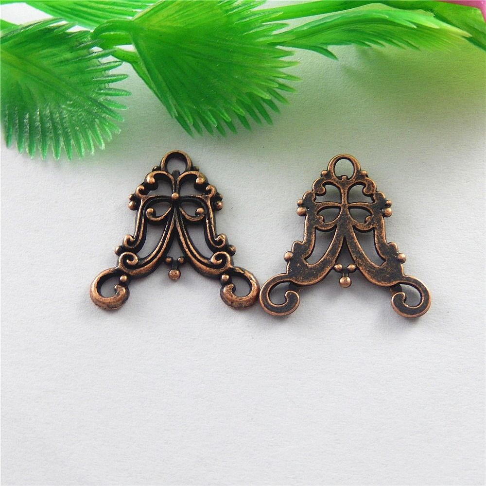 40pcs Antiqued Copper Red Alloy Floral Charms Pendant Jewelry Connectors 51554