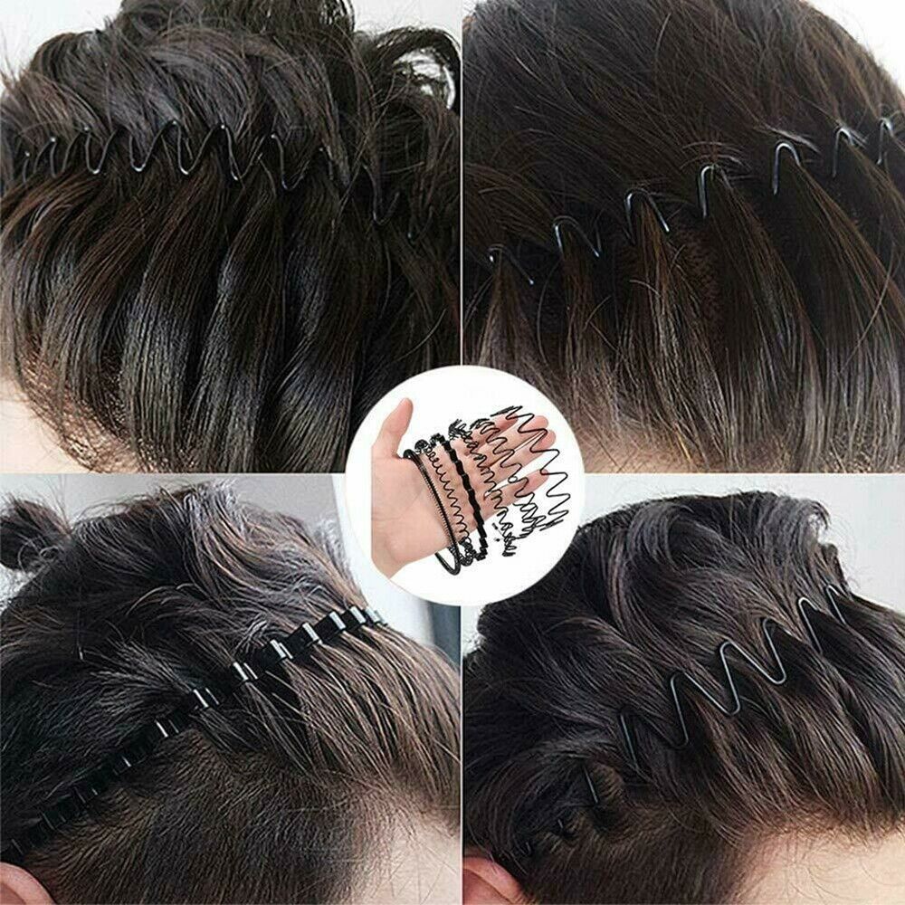 6PC Metal Men Women Sports Headband Hair Band Hoop Comb Hairbands Wave Headwear
