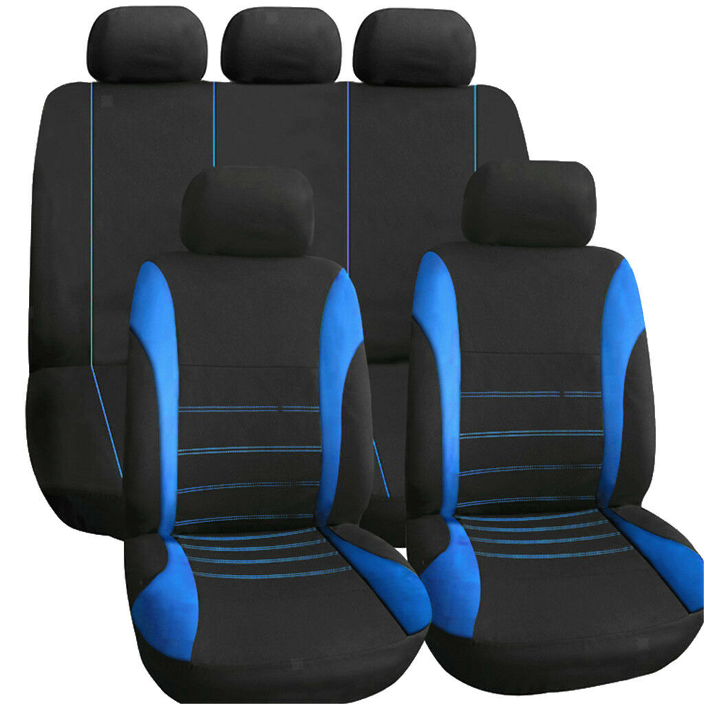 9pcs Blue Car Breathable Seat Cover Front and Rear Full Set Antiscratch
