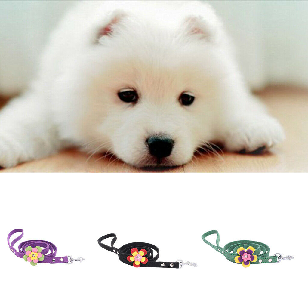 Adjustable Pet Puppy Flower Lead Leash Traction Rope For Dog Black M