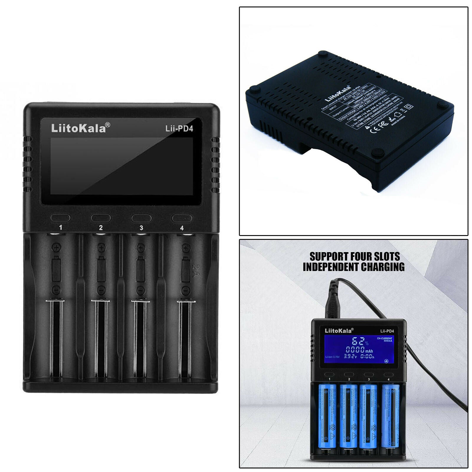 Lii-PD4 4 Slots Lithium Battery Charger for 18490/18350 LCD Display Compact