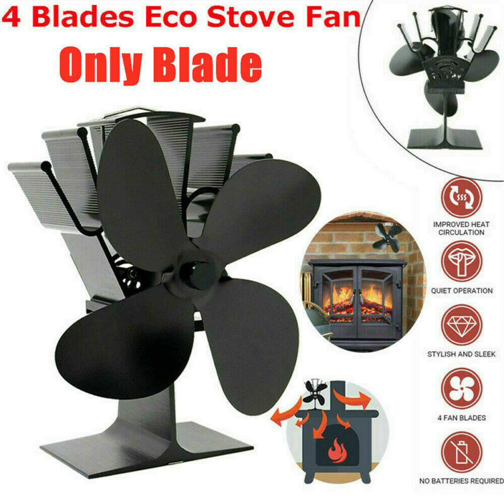 4 Blades Wood Stove Fan Heat Powered Eco Fireplace Fan Log Burner Fuel Saving_US