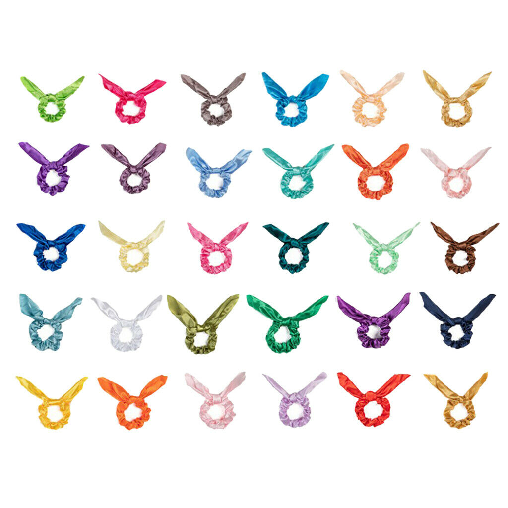 30Lot Ribbon Hair Scrunchies Colorful Stretchy Hair Rope Tie Ponytail Holder