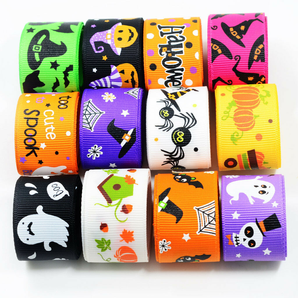 24pcs 1 Yard Printed Halloween Grosgrain Ribbons for Crafts Decoration 25mm