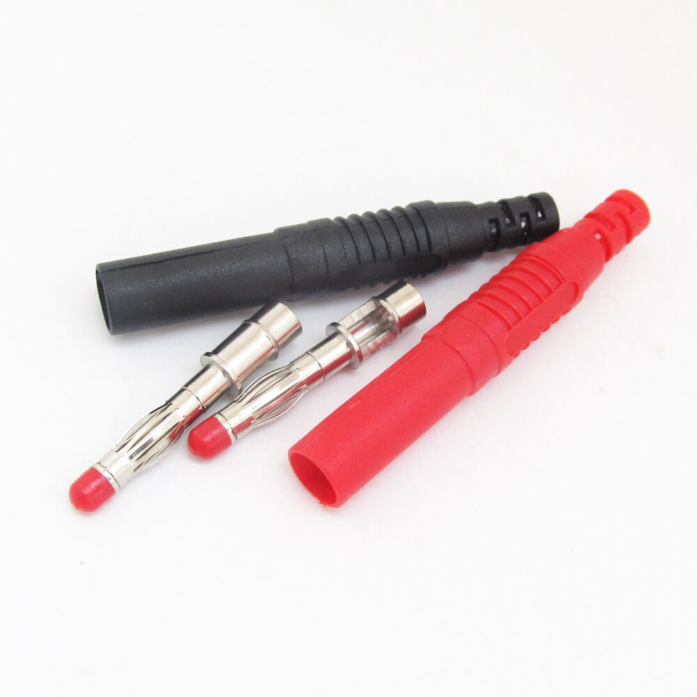 1pair 4mm Brass Insulated Banana Plug Shrouded Cable Plug Connector Red+Black