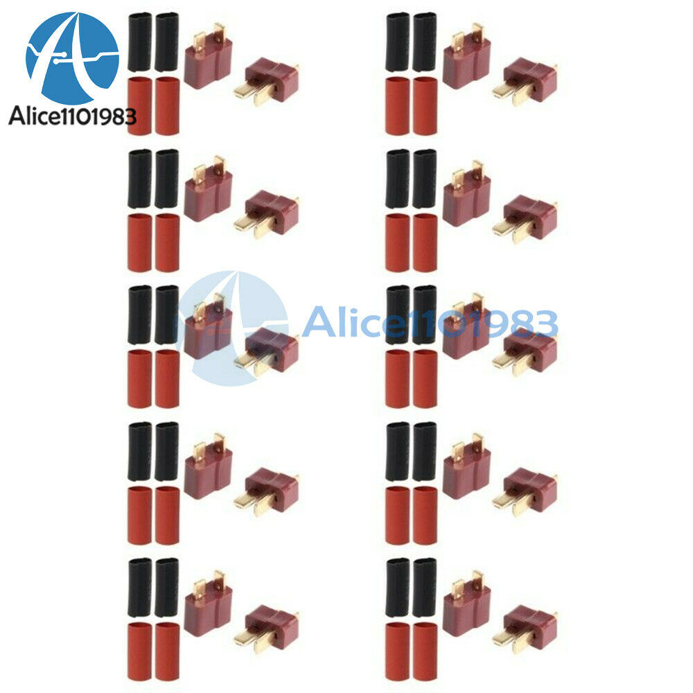 10 Pairs Ultra T-Plug Connectors Deans Style Male Female +Shrink Tube Red Black