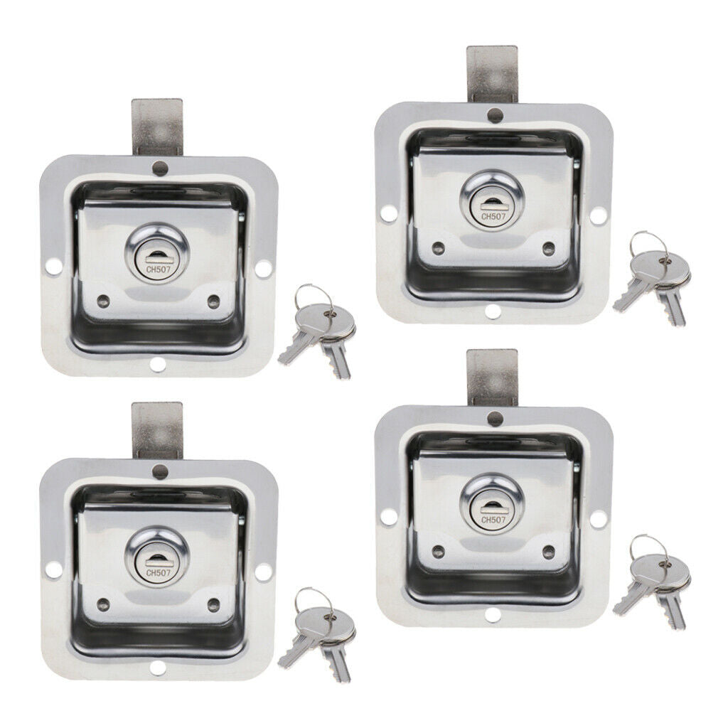 4pcs Stainless Steel Folding Toolbox Kit Lock Car Truck Trailer Camp