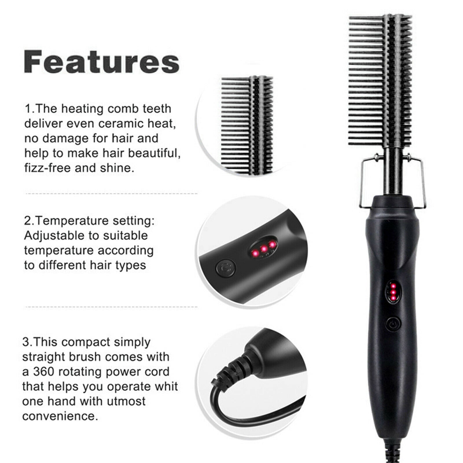 Hot Comb,Electric Heating Comb,Ceramic Comb Curling Iron Heated