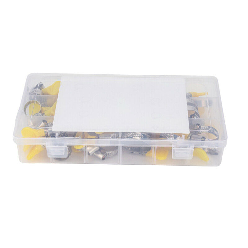 45PCS Universal Key Type Hose Pipe Clamp Stainless Steel Clips 8-32MM Adjust+Box