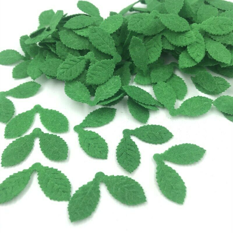 100pcs Green LeavesFelt Appliques making decoration scrapbooking crafts 33mm
