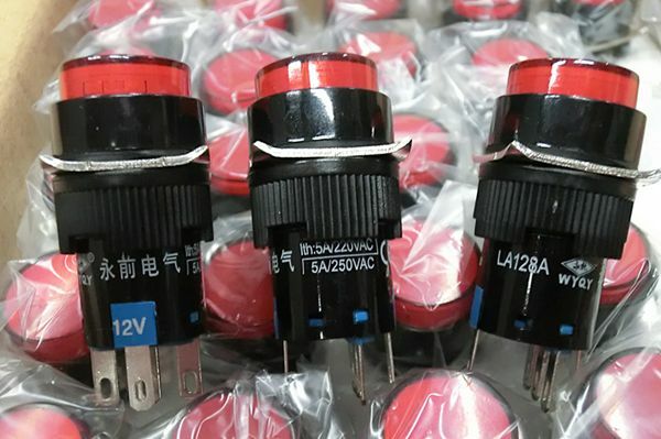 2Pcs 16mm Round Red Sign Open/Closed Automatic Reset Button Switch - 5 Pin