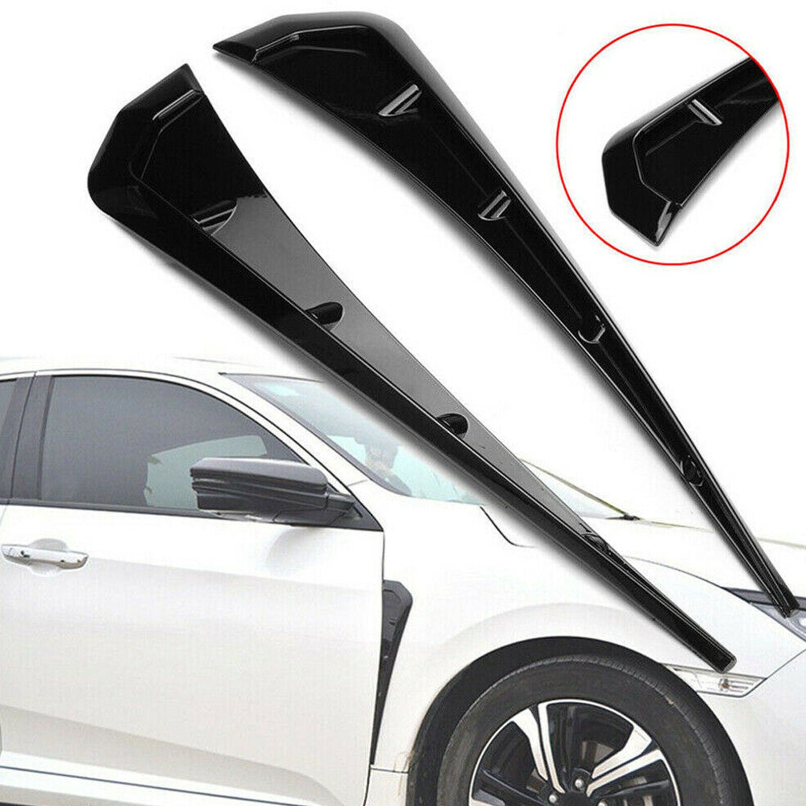 2x Universal Glossy Black Car Side Fender Vent Air Wing Cover Trim Decoration