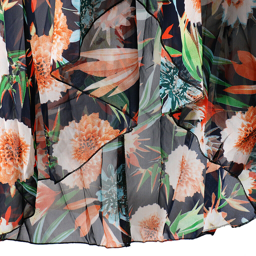 Women's Split Floral Spaghetti Strap Beach Party Maxi Dress M Orange Black