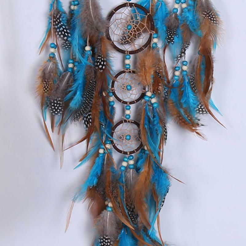 5 Circles Large Dream Catchers with Turquoises Feather Boho Wall Hanging Decor