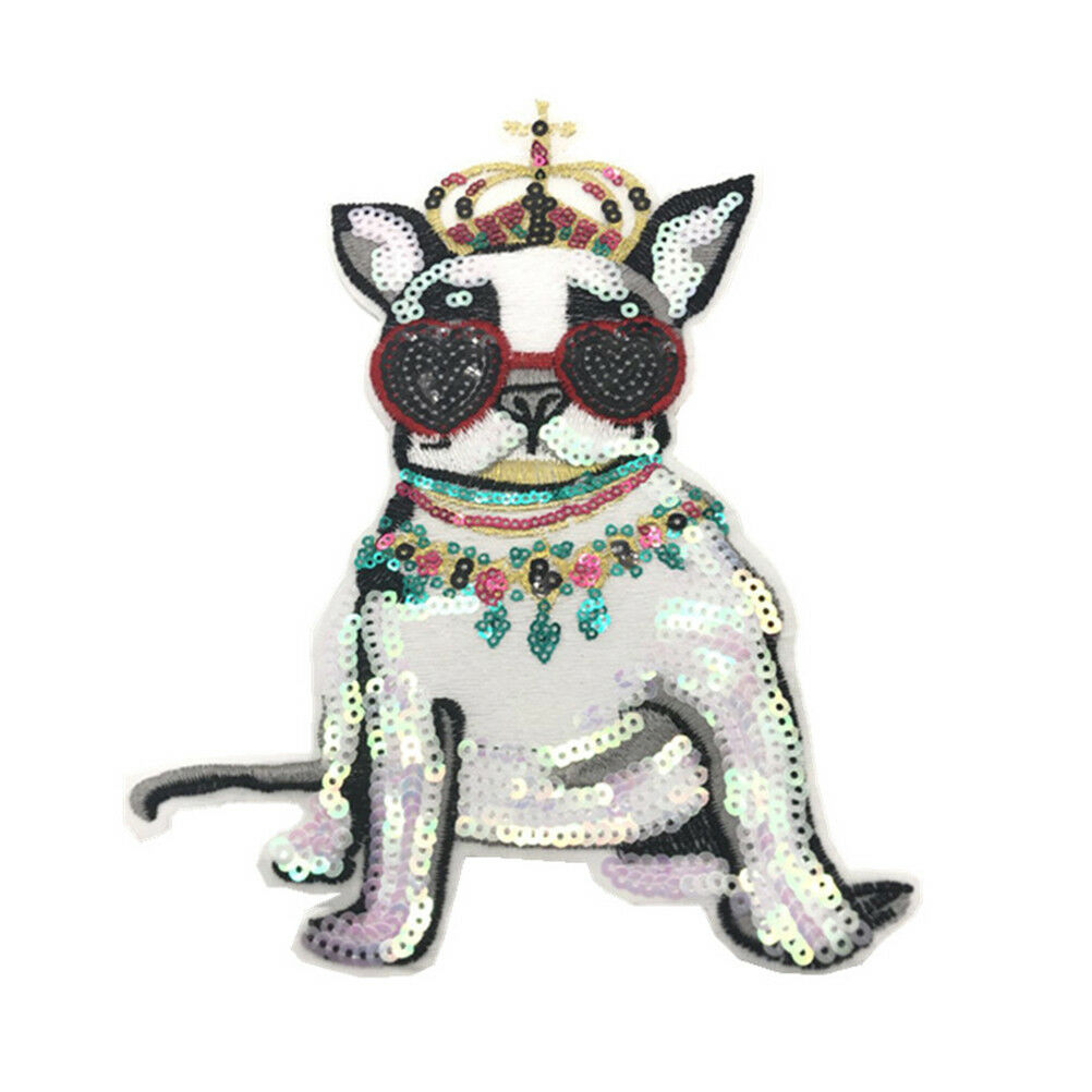 crown dog patches sew on patch for clothes motif sequined embroidery appl.l8