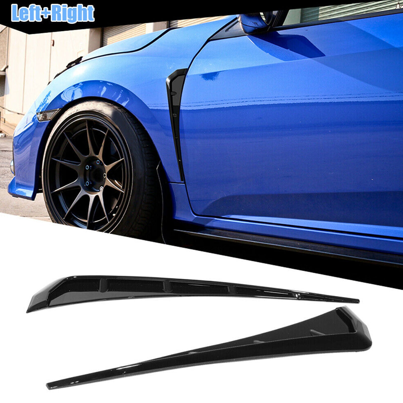 2x Universal Glossy Black Car Side Fender Vent Air Wing Cover Trim Decoration