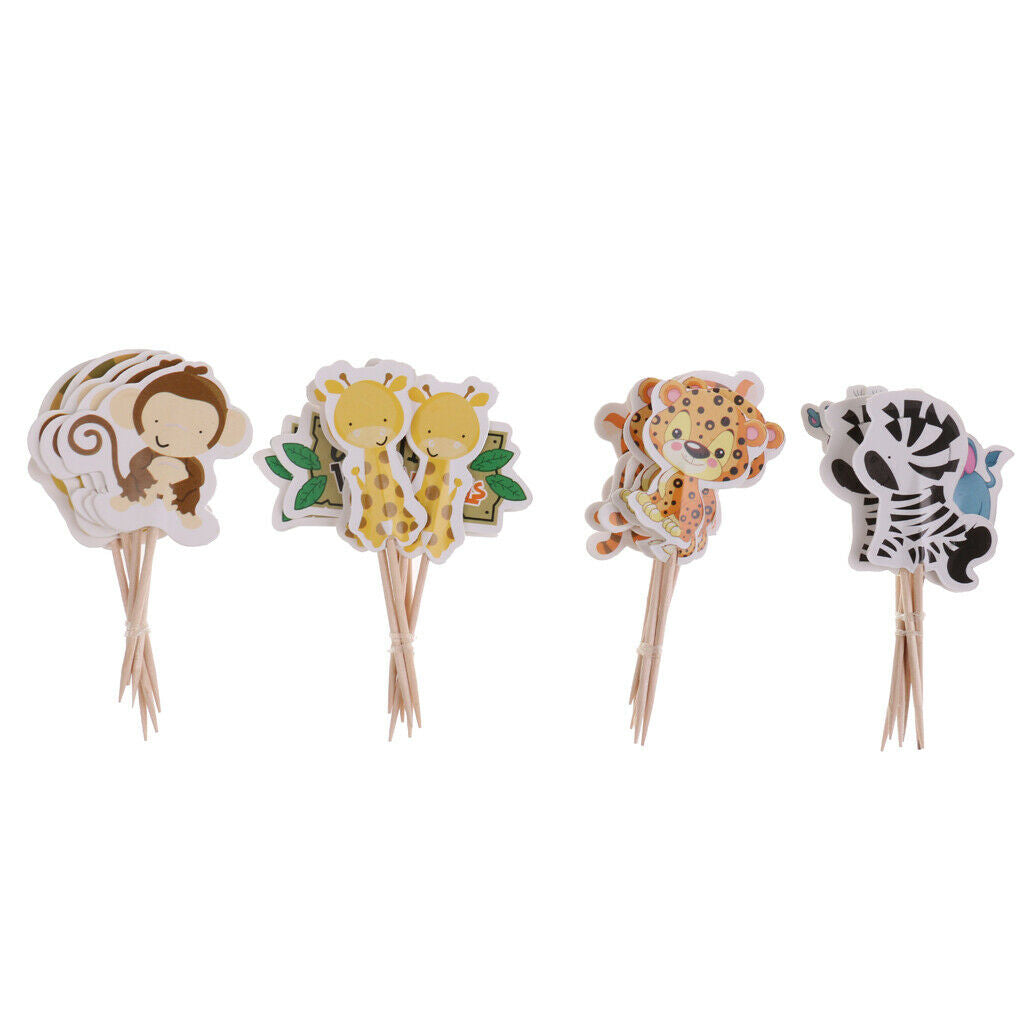 MagiDeal 24pcs Safari Animal Cupcake Toppers Picks Baking Cups Decor