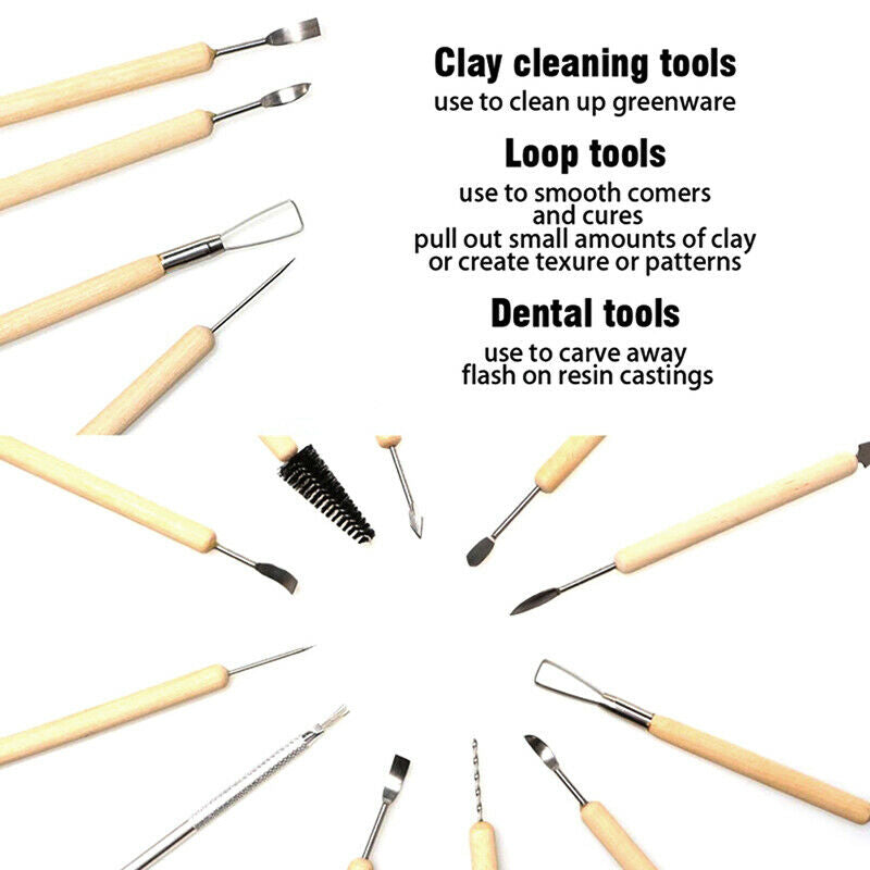 61PCS Ceramic Clay Tools Set Polymer Clay Tools Pottery Wooden Pottery Sculpt Qx