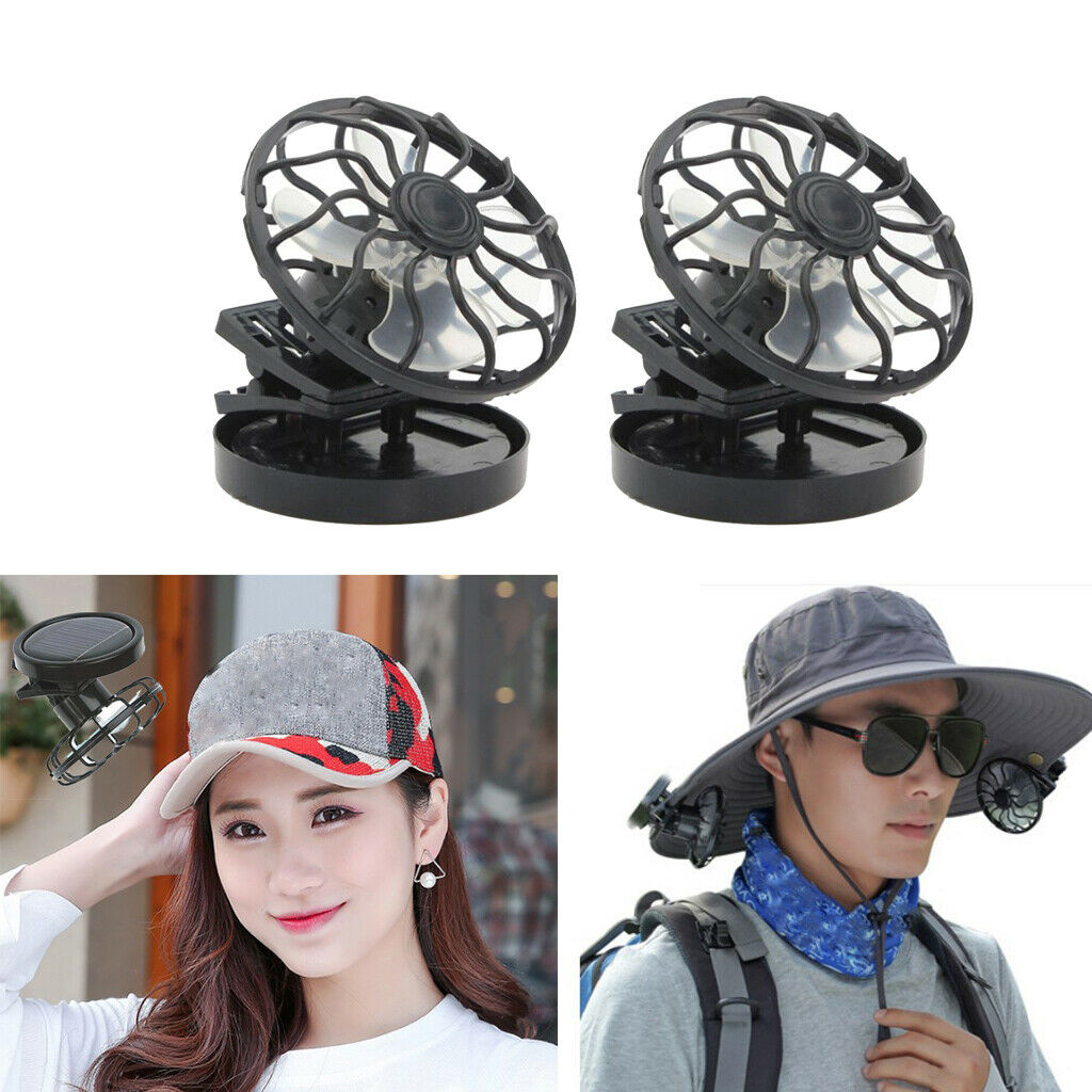 2x     Mini Solar Fan for Camping Fishing Air Cooling Fan Handsfree