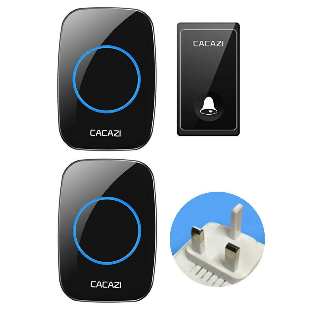 Wireless Push Button Doorbell 58 Melodies Self-generating Transmitter UK Black 1