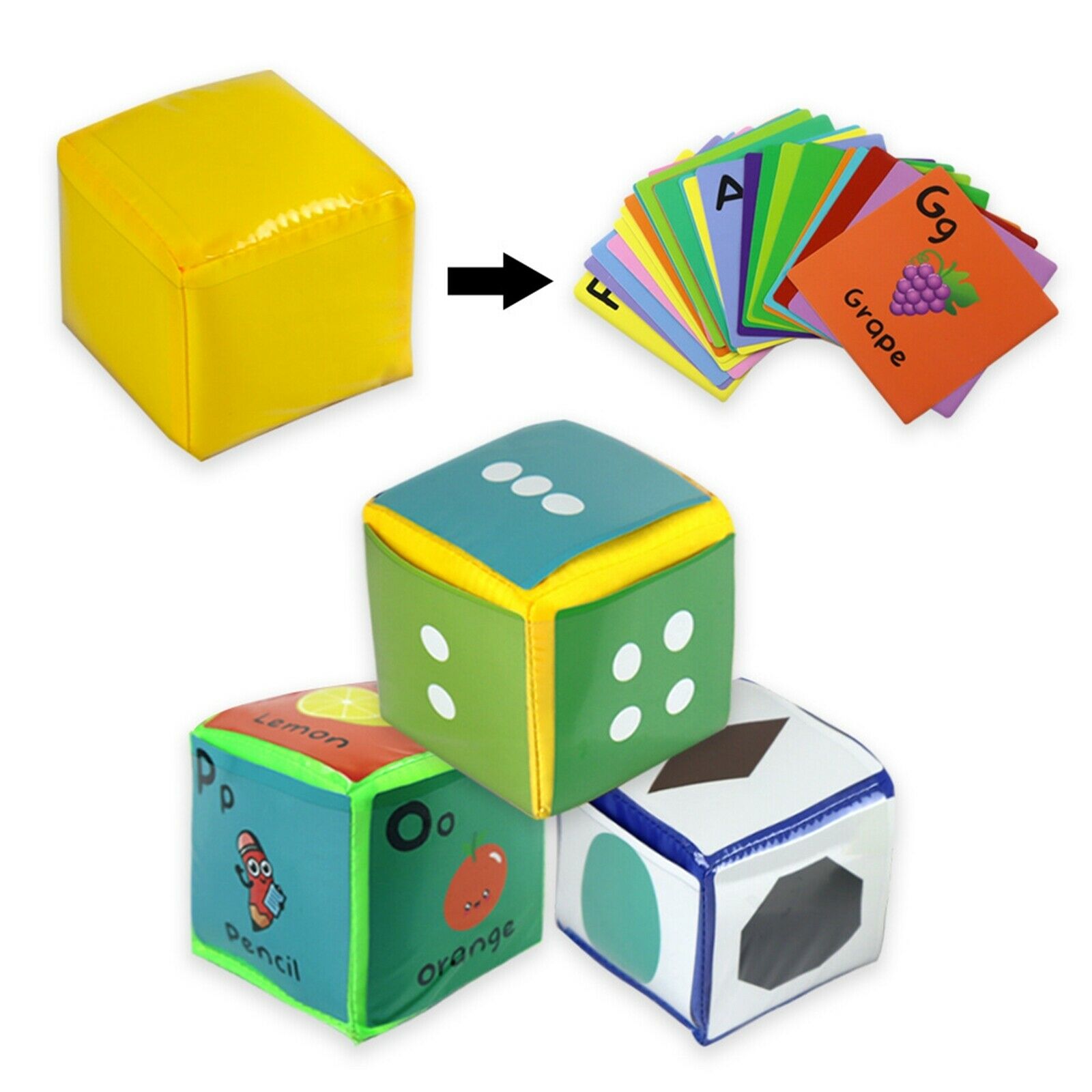 3pcs 4" Playing Game Dices Set, Soft Educational Toys, with Clear Pockets,