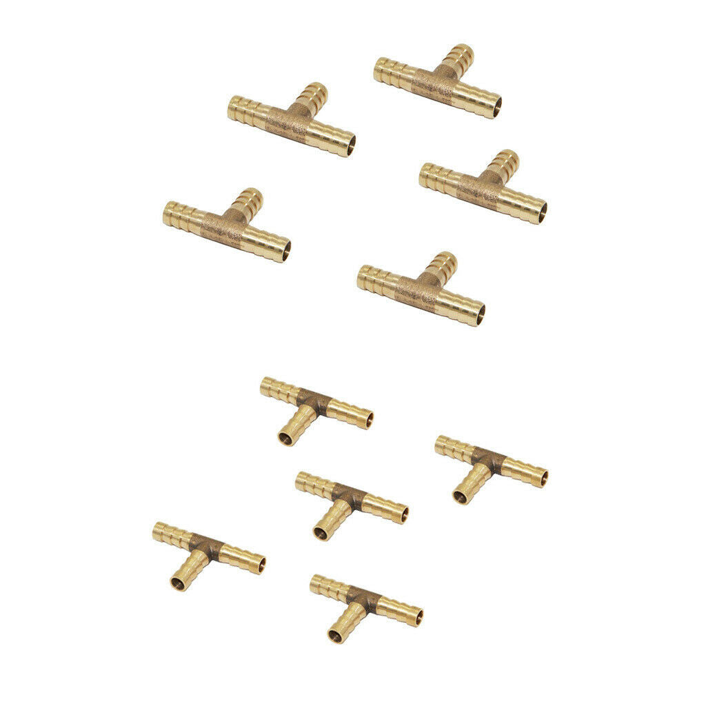 10pcs Brass Barb T Type Joiner Fuel Hose Joiner Tee Connector Air Water Gas
